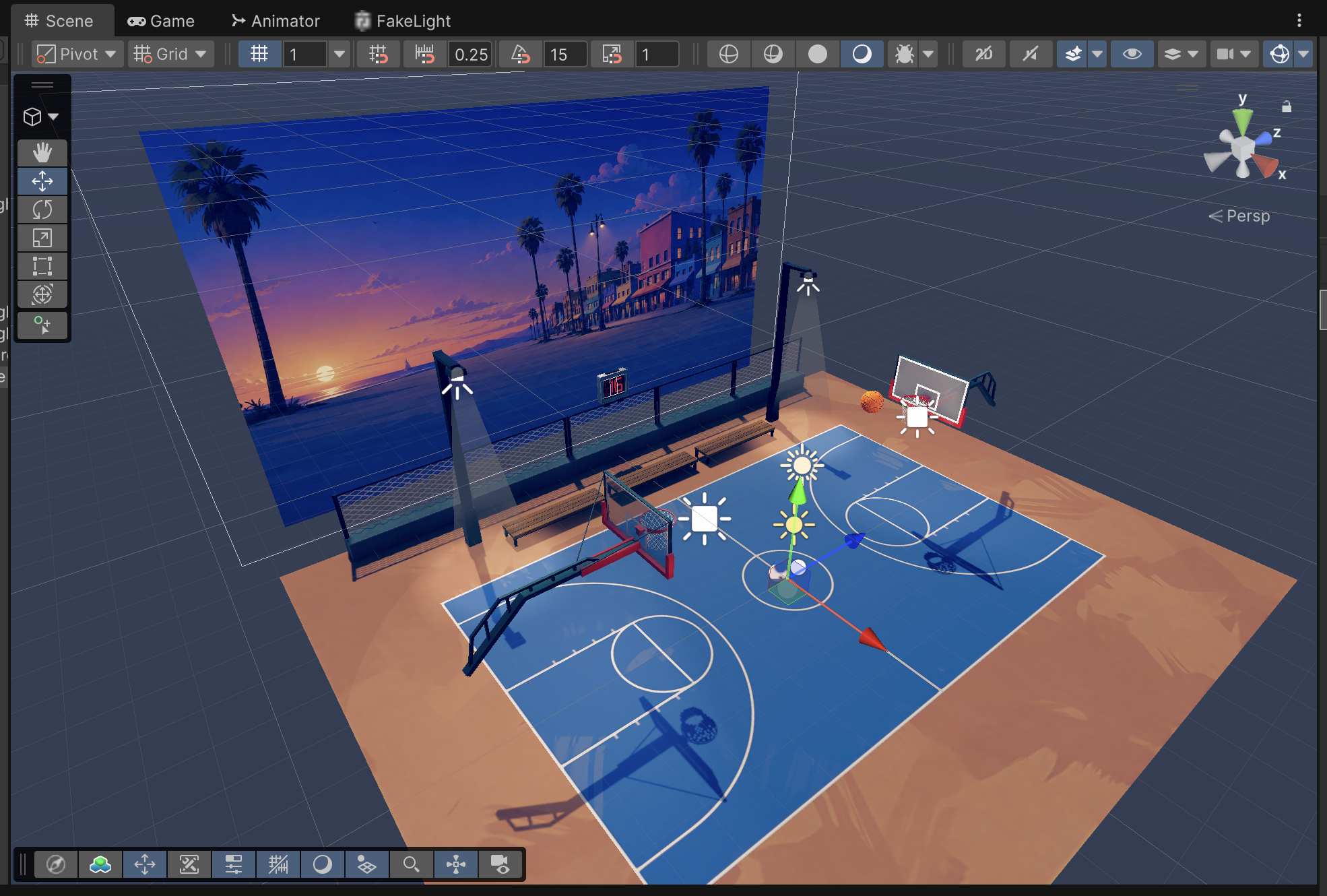 Bounce Buckets environment assembled in Unity