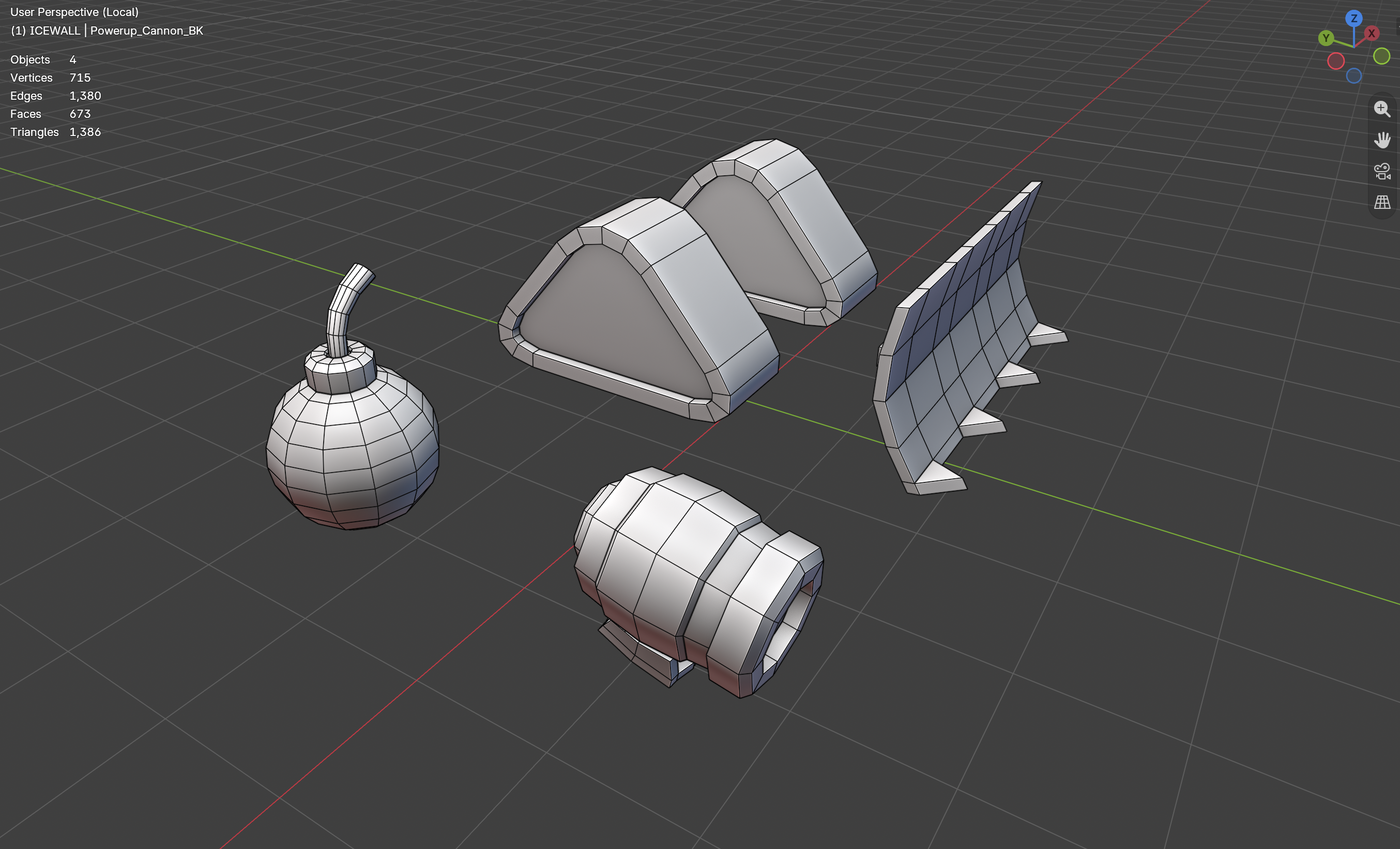 SnowDown powerups and obstacles wireframe