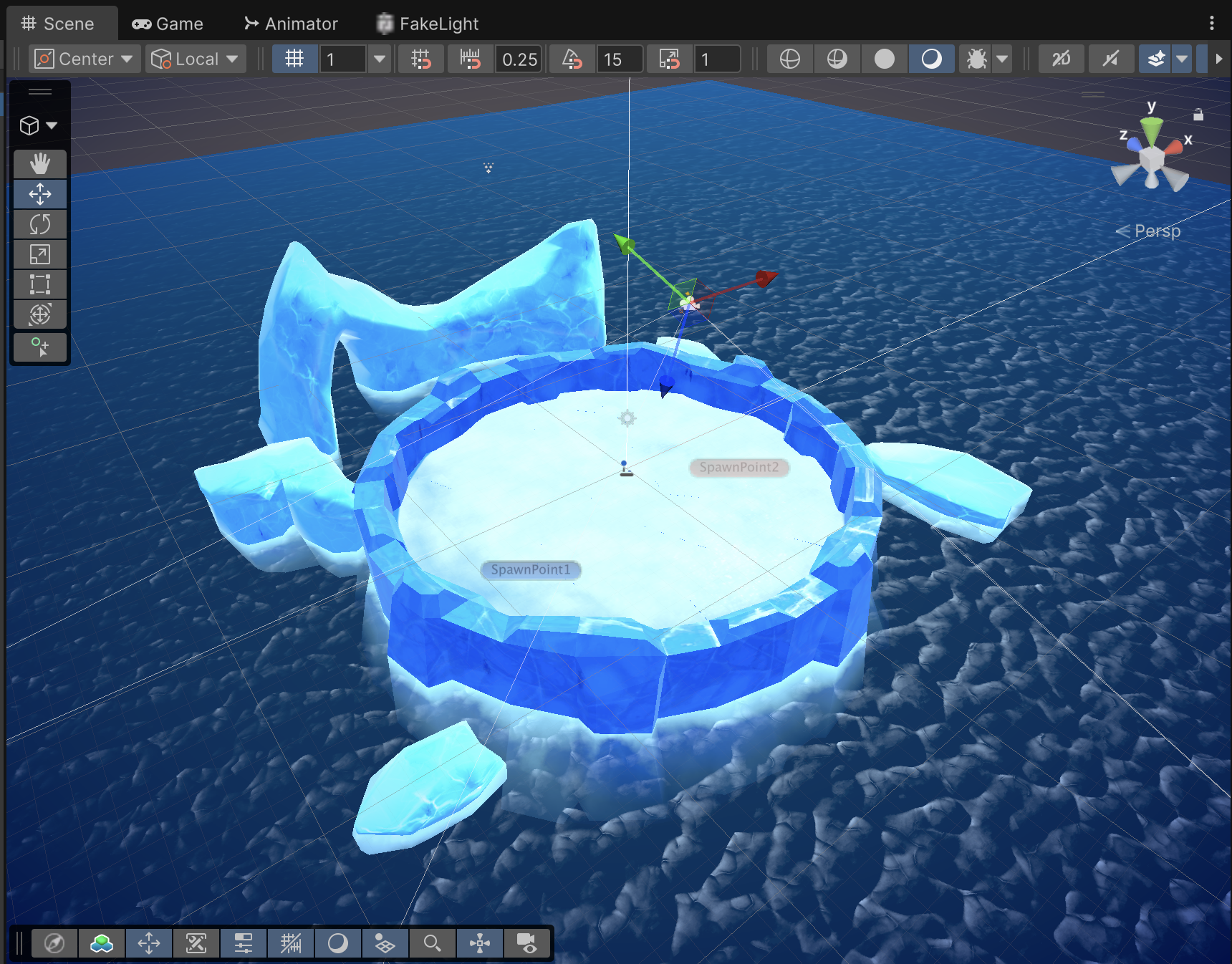 SnowDown arena assembled inside Unity