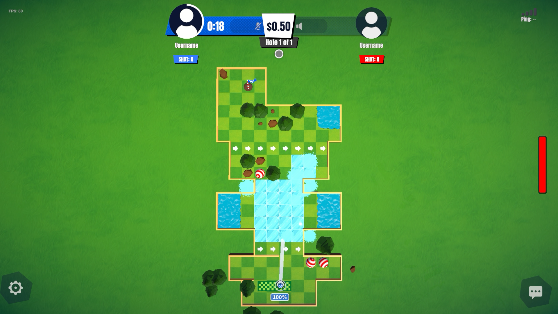 Modular Minigolf — top-down modular golf course with water hazards and obstacles.