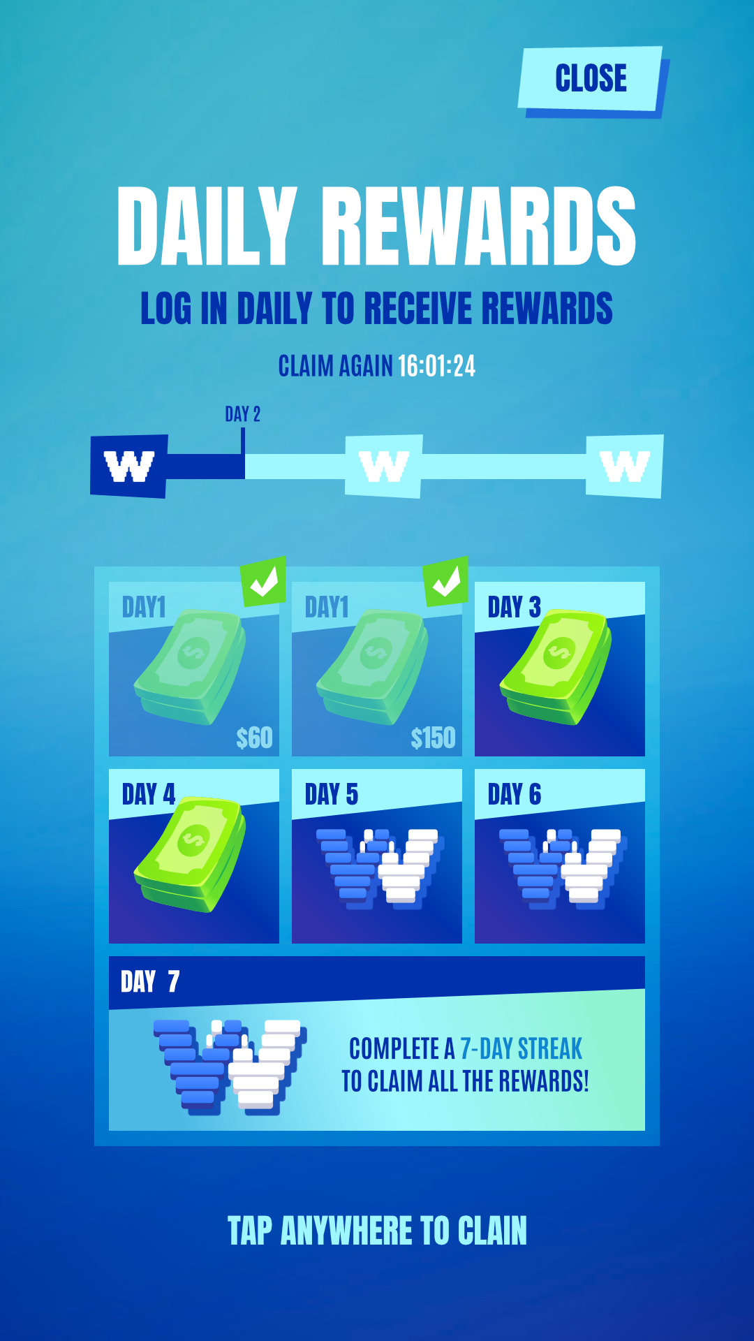 Daily rewards interface